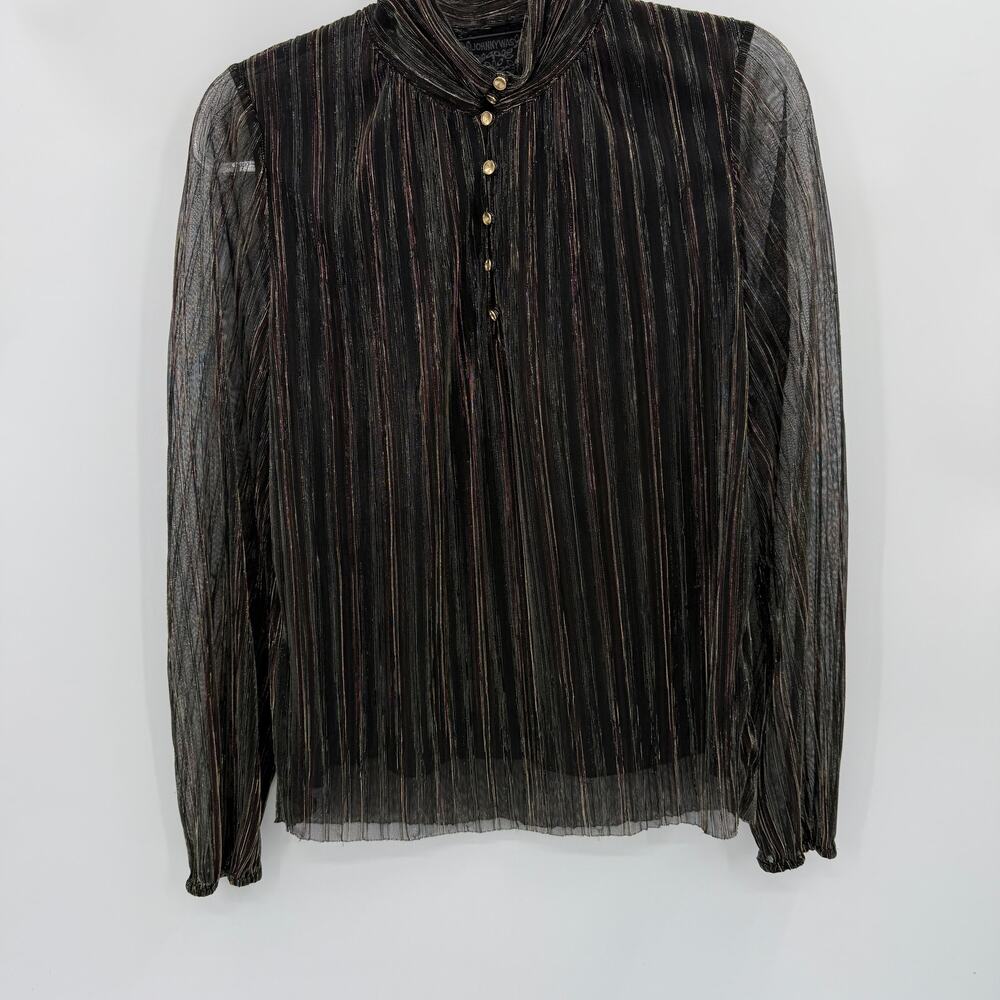 JOHNNY WAS Womens Sheer Metallic Blouse Size S Long Sleeve Chic Whimsygoth